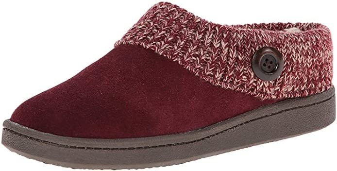 Clarks Womens Slipper Suede Leather Knitted Collar Clog Slippers - Plush Faux Fur Lining (Berry Premium Suede/Real Shearling, 6)